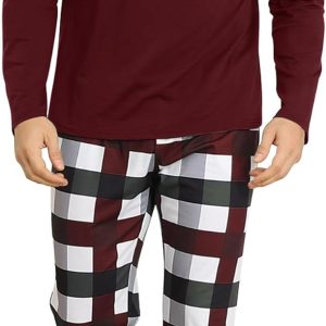 Men's Two-Piece Plaid Pajama Set, Loungewear, Loose Fit Pajama Set