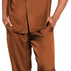 Men's Satin Silk Pajama Set, Button-Up Trousers