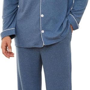 Men's Pajama Set, Soft and Warm Long Style, with Pockets